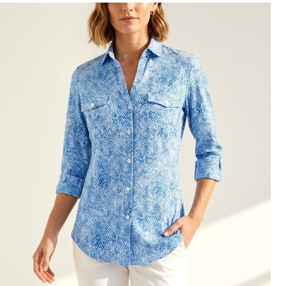 J. McLaughlin Brynn Button Down Shirt XS Lyford Jersey Blue Python Top